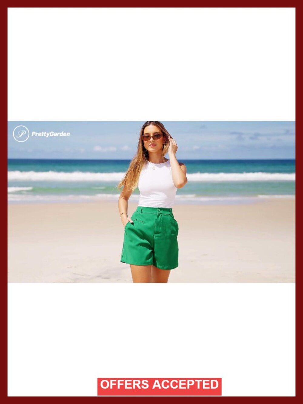 High Waisted Wide Leg Dressy Shorts with Pockets - Picture 6 of 6